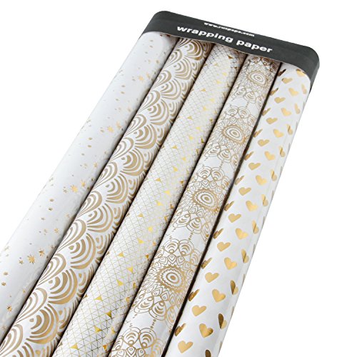 image for RUSPEPA Gift Wrapping paper roll-White and Gold Foil Pattern for Weddi