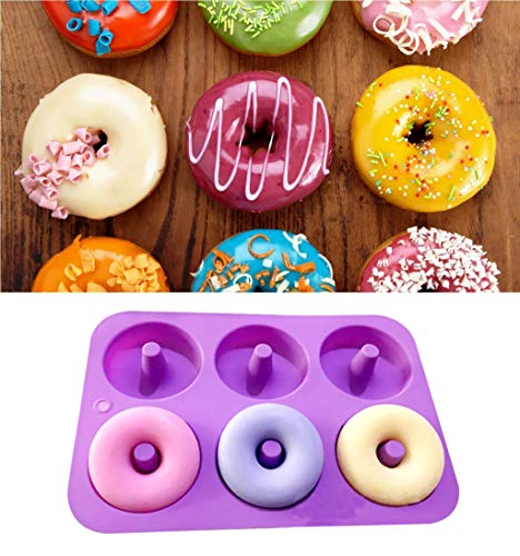 Amaping 2-Pack Donut Baking Pan, Non-Stick Donut Mold Silicone Baking Tools Molds for Donuts Candy Chocolate Fondant - Dishwasher, Oven, Microwave, Freezer Safe (6 Cavity, Purple+ Hot Pink)