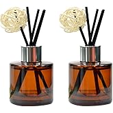 2Pcs 50ml/1.7oz Empty Refillable Amber Round Glass Diffuser Bottle with Silver Lid Diffuser Jars Containers Fragrance Accessories Use for DIY Home Crafts Decor