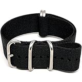 DaLuca Ballistic Nylon NATO Watch Strap - Black (Matte Buckle) : 24mm