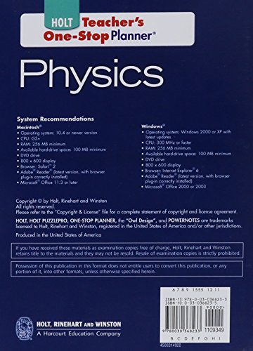 Holt Physics: Teacher's One-Stop Planner DVD-ROM