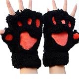 Women Bear Plush Cat Paw Claw Glove Soft Winter Gloves