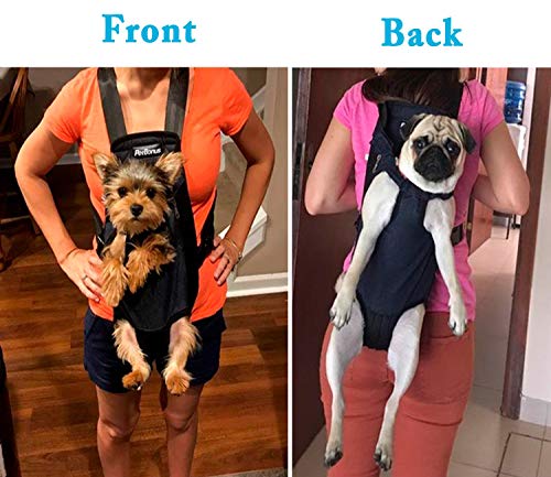 PetBonus Denim Front Kangaroo Pouch Dog Carrier, Wide Straps with Shoulder Pads, Adjustable and Legs Out Pet Backpack Carrier, for Walking, Travel, Hiking, Camping, Black, XX-Large - Thumbnail 7