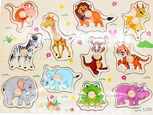 Ranvi Hand Grasp Knob Pegged Puzzle Wooden Quality Cognitive Board Children Toys - Animals
