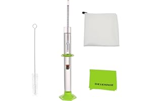 DESENNIE Hydrometer Alcohol Meter Test Kit 0-200 Proof and Tralle Hydrometer, Alcohol Proof Tester for Moonshine, Liquor, Spirits with Glass Test Jar Cleaning Brush Microfiber Cloth and a Brew Bag