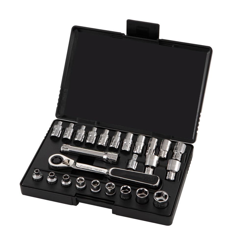 SATA ST09131SJ 25-Piece 1/4-Inch Drive 6-Point Metric/SAE Pass-Thru Socket Set, Polished, 3.5mm - 9mm | 5/32-Inch - 1/2-Inch, in Blow Mold Case