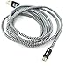 Dockem 2 Meter (6.6 ft) Micro USB Cable with Auto-Off LED Light: Braided Nylon, Fabric Coated Charging and Data Cord with Blue Light Up LED That Automatically Shuts Off; Black and White