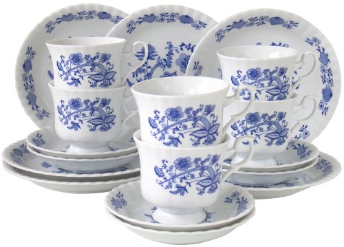Creatable, 11695, Serie Ivona Zwiebelmuster, 18 teilig Kaffeeservice, Porzellan, Mehrfarbig, 34 x 24 x 30 cm, Einheiten