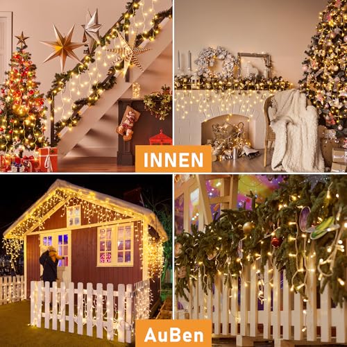 HeiPard Eisregen Lichterkette Außen 12m 486 LED Weihnachtsbeleuchtung Außen mit Stecker, 8 Leuchtmodi, Fernbedienung, Timer, Wasserdicht Lichtervorhang Aussen für Dachrinne, Geländer, Vorbau, Fenster 10