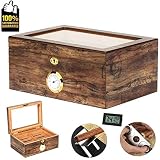 COMMODA Desktop Cigar Humidor Tempered Glasstop with Front Mounted Hygrometer and Humidifier, Cedar Lined Storage Box Spanish Cedar Tray with Divider, Holds 100 Cigars Cigar Free Cutter and Rack