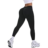OYOANGLE Women's Yoga Leggings High Waisted Scrunch Butt Lifting V Back Waist Seamless Gym Workout Leggings