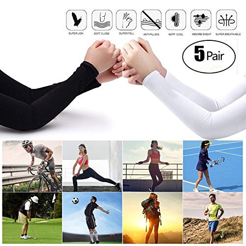 Koolsants 5 Pairs Cooling Arm Sleeves Cover UV Sun Protection Basketball Sport Outdoor Training, Basketball, Volleyball, Football, Riding, Driving, Length: 16inch