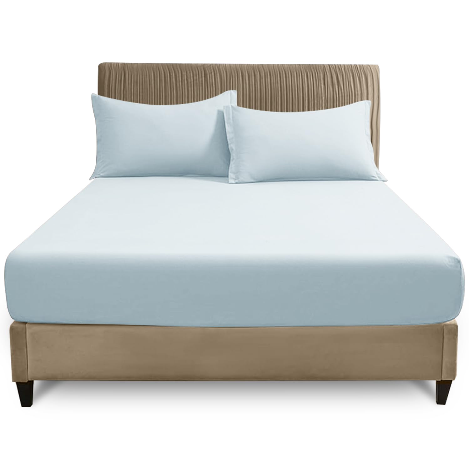 "GC GAVENO CAVAILIA Double Fitted Sheet | 25cm Deep Polycotton Bed Sheet | Soft, Durable & Wrinkle Resistant Easy Care Plain Dyed Bedding | Sky Blue Deep Mattress Bottom Sheet - 135 x 190 cm"