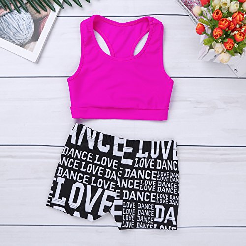 image for MSemis Girls' Kids 2-Piece Sport Dance Outfit Crop Top with Booty Shor