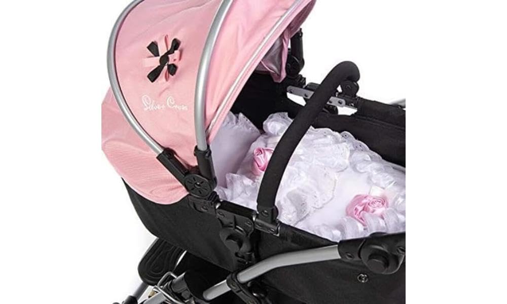 Roma Dolls Pram 2 Piece Bedding Set - Baby Doll Accessories, Apron & Padded Pillow, Great for Reborns, Compatible with Most Dolls Prams, Pink and Cream Or Pink and White (White and Pink)