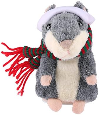 APUPPY Mimicry Pet Talking Hamster Repeats What You Say Plush Animal Toy Electronic Hamster Mouse for Boy and Girl Gift,3 x 5.7 inches (Grey Christmas Version)