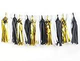 SUNBEAUTY 15PCS Black White Gold Mixed Colors Tissue Paper Tassels Garland Bunting for Party Wedding Pom Poms Decoration