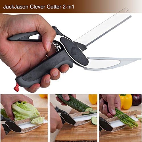 JackJason Food Chopper,Clever Scissors Cutter 2-in-1 Knife & Cutting Board Scissors As Seen On TV,Replace your Kitchen Knives and Cutting Board (With Spring)