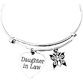 Personalized Daughter In Law Expandable Charm Bracelet Silver Adjustable Wire Bangle Butterfly One Size Fits All Gift