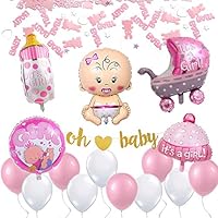 ETLEE Baby Shower Decorations for Girl - Oh Baby Banner & Giant Baby Foil Balloon Set & Party Decor Confetti & Latex Balloons for Baby Birthday Party Supplies