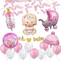 ETLEE Baby Shower Decorations for Girl - Oh Baby Banner & Giant Baby Foil Balloon Set & Party Decor Confetti & Latex Balloons for Baby Birthday Party Supplies