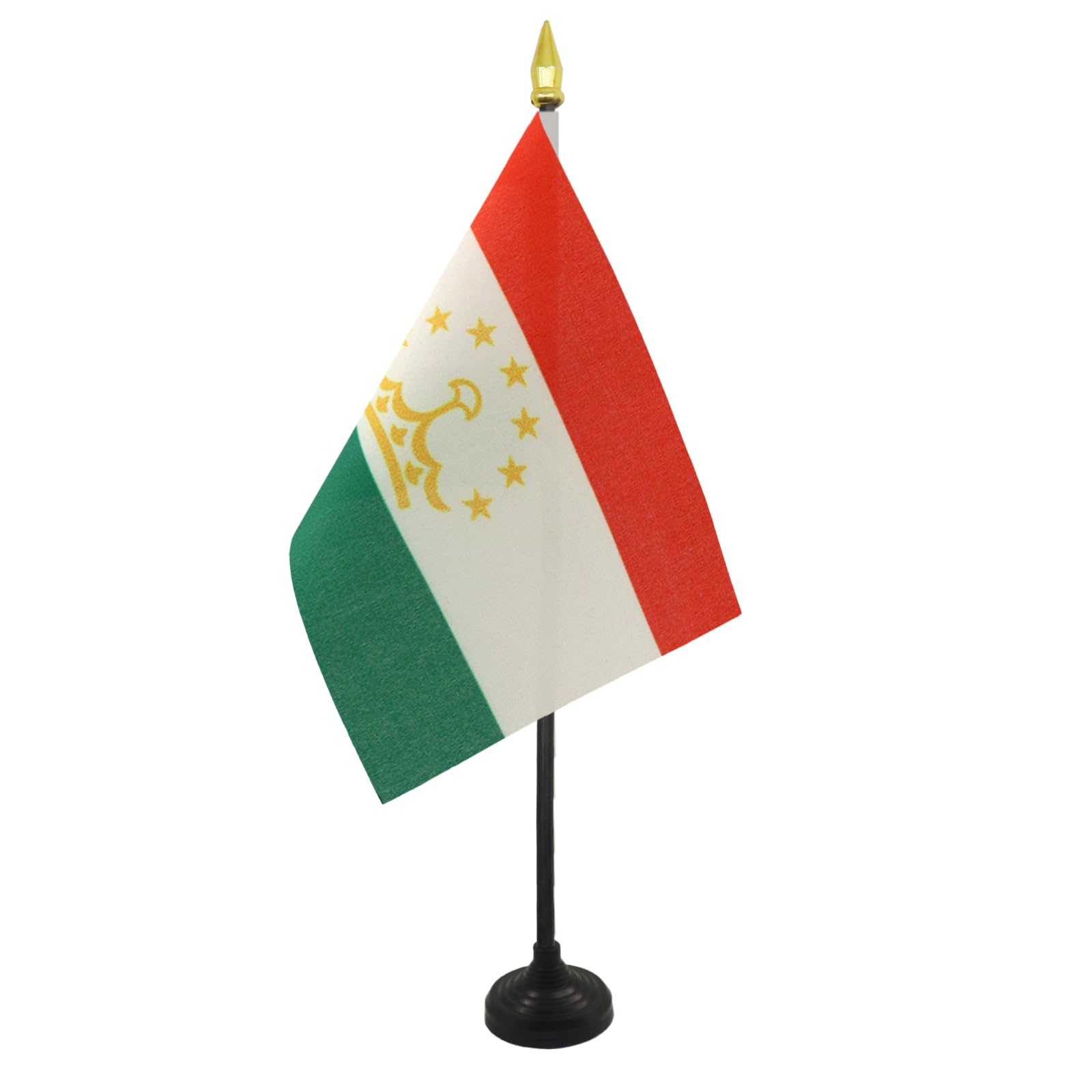 AZ FLAG - Tajikistan Table Flag 4'' x 6'' - Tajik Mini Desk Flag 100% Polyester 15 x 10 cm - Office Mini Banner with 10'' Pole - Golden Spear