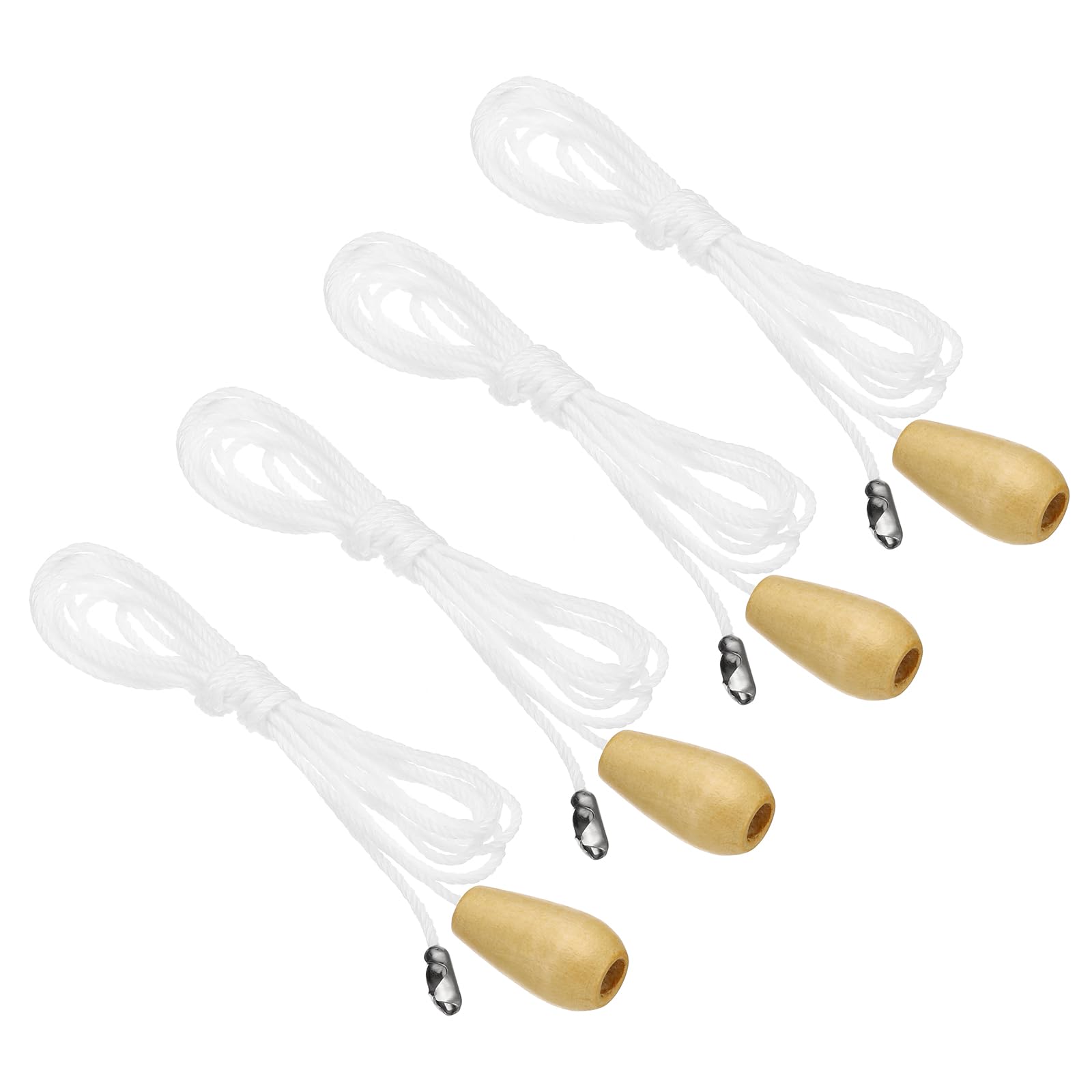 PATIKIL 1.5M 4.9ft Ceiling Pull Chain, 4 Pcs Pulls String Extender with Wooden Pendant for Fan Light Chandelier Table Lamp Pulling Switch, White
