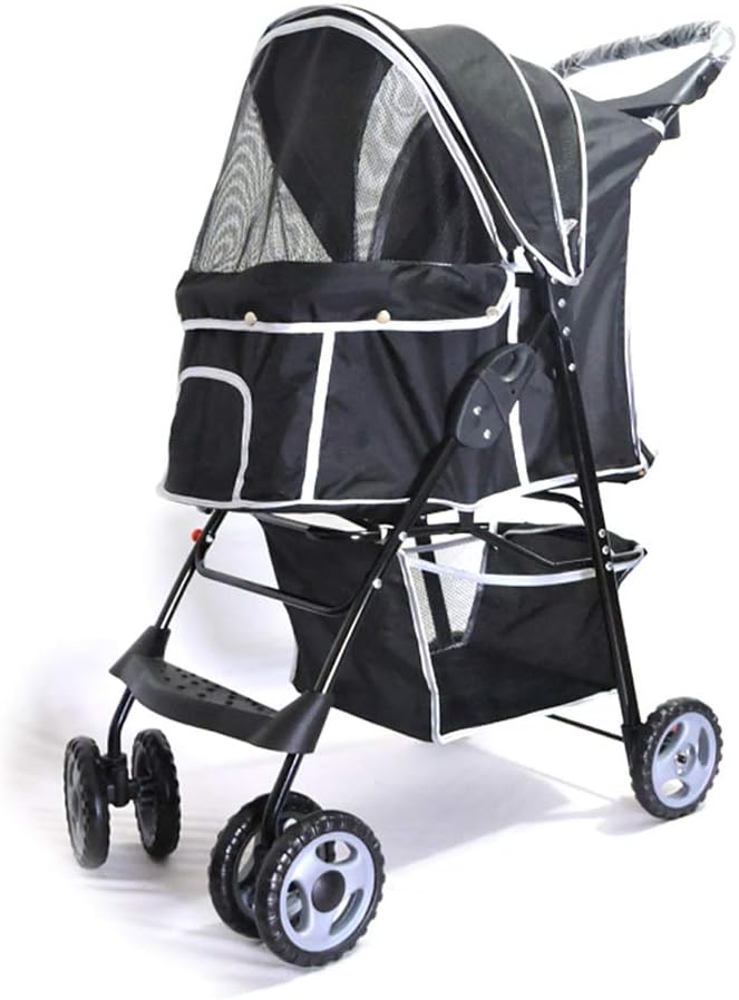 Zusammenklappbarer Hunde-Kinderwagen Für Kleine & Mittlere Hunde/Katzen – Mit Aufbewahrungskorb, 4 Räder, Schwarz