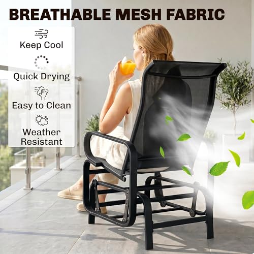 Outsunny Patio Glider with Breathable Mesh Fabric, Outdoor Glider Chair, Garden Rocking Gliding Seat for Patio, Yard, Porch, Black