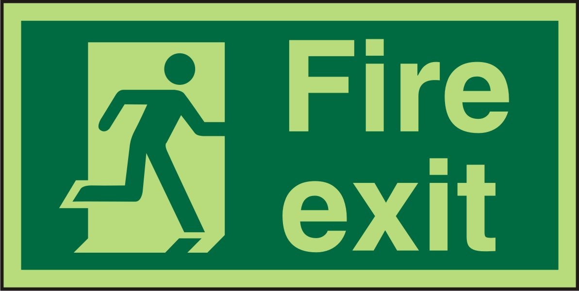 Seco Fire Exit - Man Running Right, Fire Exit Sign, 300mm x 150mm - 1mm Semi Rigid Plastic (Pack of 2)