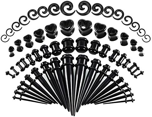 JDXN 64PCS Acrylic Gauge Kit Tapers + Heart Tunnels + Plug with O Ring + Spiral Tapers 14G-00G Stretching Set