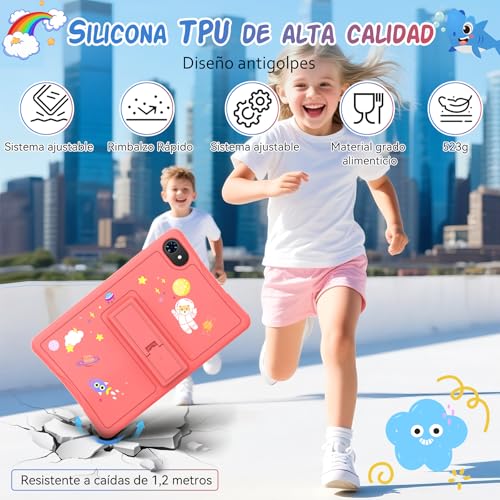 TABWEE K10 Kids Tablet 10 Inch, Android 15 Kids Tablet, 12GB RAM (4+8) 64GB ROM (TF 2TB), Wi-Fi, Parental Control, Children's Educational Tablet with Pink Case