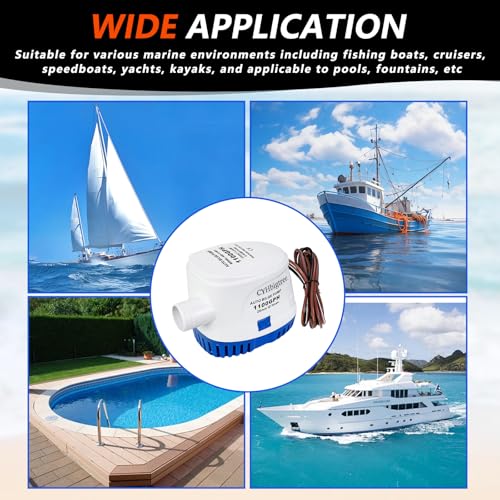 1100GPH Automatic Boat Bilge Water Pump Kit, 1-1/8 inch 12V Small Marine Bilge Pump with Float Switch, 6FT Hose, 2 Clamps, Thru-Hull Fitting, Ideal for Fishing Boats, Cruisers, Runabouts, Yachts