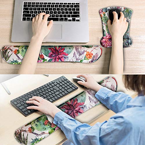 Dooke Keyboard Wrist Rest Pad and Mouse Wrist Rest Support, Comfort Wrist Rest Pad with Non-Slip Rubber Base & Memory Foam Support for Working Gaming Fatigue Pain Relief Cactus