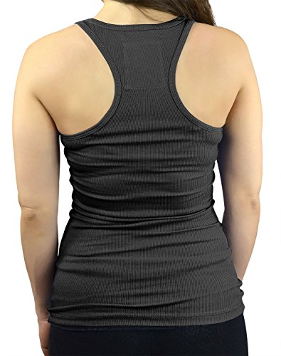 Belle Donne - Junior's Tank Top Skinny Racerback Rib Tanktop Regular Plus Size - Charcoal/Small