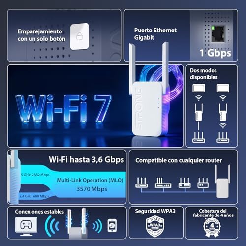 Repetidor BE3600 WiFi 7, Amplificador WiFi de Dupla Banda