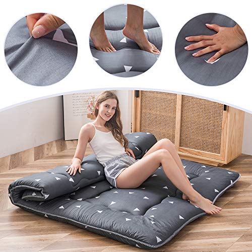 Grey Triangle Japanese Floor Futon Mattress, Tatami Floor Mat Portable