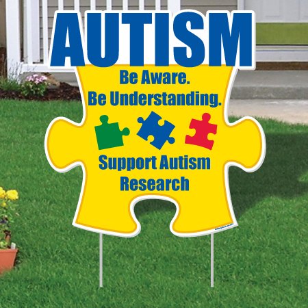 VictoryStore Yard Sign Outdoor Lawn Decorations - Autism Awareness Puzzle Piece ; Be Aware.â€ Yard Sign 21â€ X 21.5â€ with 2 EZ stakes