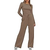 MIUQOO Two Piece Sets for Women Long Sleeve High Waist Wide Leg Tracksuits Casual Workout Lounge Outfits Matching Sets