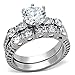 Marimor Jewelry His and Her Stainless Steel 3.10 Carat Cubic Zirconia Bridal Set and Men's Titanium Wedding Band