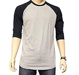 Men's Plain Athletic 3/4 Sleeve Baseball Sports T-Shirt Raglan Shirt S-XL Team Jersey Gray Navy L