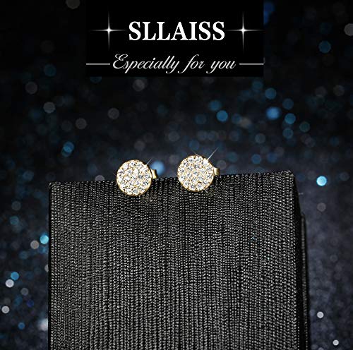 Sllaiss Mini Disc Pave Stud Earrings for Women Girls Made with Swarovski Crystals Minimalist Earrings With Gift Box Gold