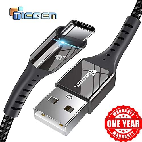 Tiegem™ 2.5A Type C USB Cable for Type C Devices Fast Charging 480mbps Data Sync Nylon Braided Wire with Long & Strong Connector - 1 Meter (Type-c-TGM2-Black-1mtr)