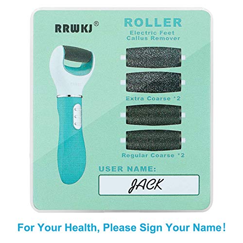 RRWKJ Replacement Roller, 2 Extra Coarse & 2 Regular Coarse Perfect Refill Heads in Personal Transparent Storage Box,Refill Heads for Electric Foot Callus Removers with Diamond Crystals(Black)