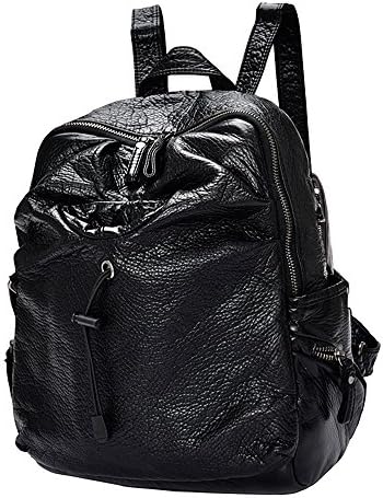 FanCarry Washed Leather Backpack Shoulder Bag Travel Purse with Water Bottle Holder &amp; Earphone Hole (Black-backpack)