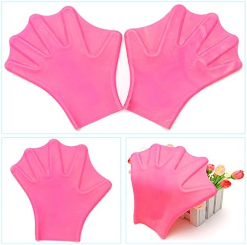 Adult/Kids Silicone Webbed Swim Gloves Closed Full Finger Gloves for Diving Snorkeling Kayaking, Rescue Water Excercise (Rose red, child)