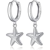 Reffeer Solid 925 Sterling Silver Starfish Hoop Earrings Drops for Women Girls Beach Starfish Earrings Huggie
