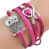 Susenstone® Fashion Women Lovely Infinity Owl Pearl Multilayer Charm Leather Bracelets