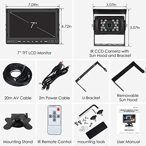PUMPKIN Backup Camera System Kit with 7” Monitor, Sony Sensor+ IP69 Waterproof Rear View Camera for Car Trucks RV Trailers, Support Super Night Vision, 2 Channel Video Inputs, Built-in Microphone