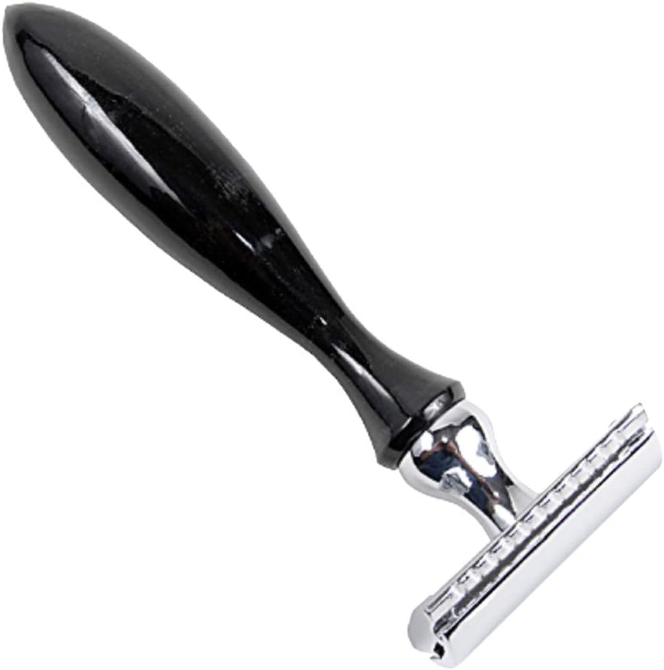 Parker 12R Genuine Buffalo Horn Handle Double Edge Safety Razor & 5 Parker Premium Platinum Blades